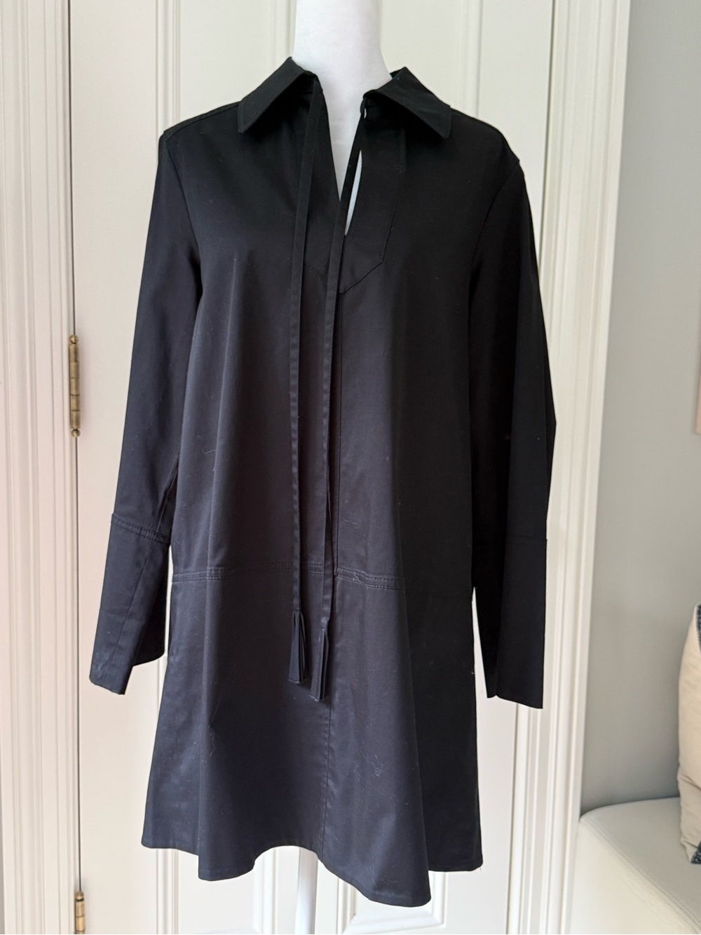 Rebecca Taylor Black Polished Cotton Mini-Shirt Dress